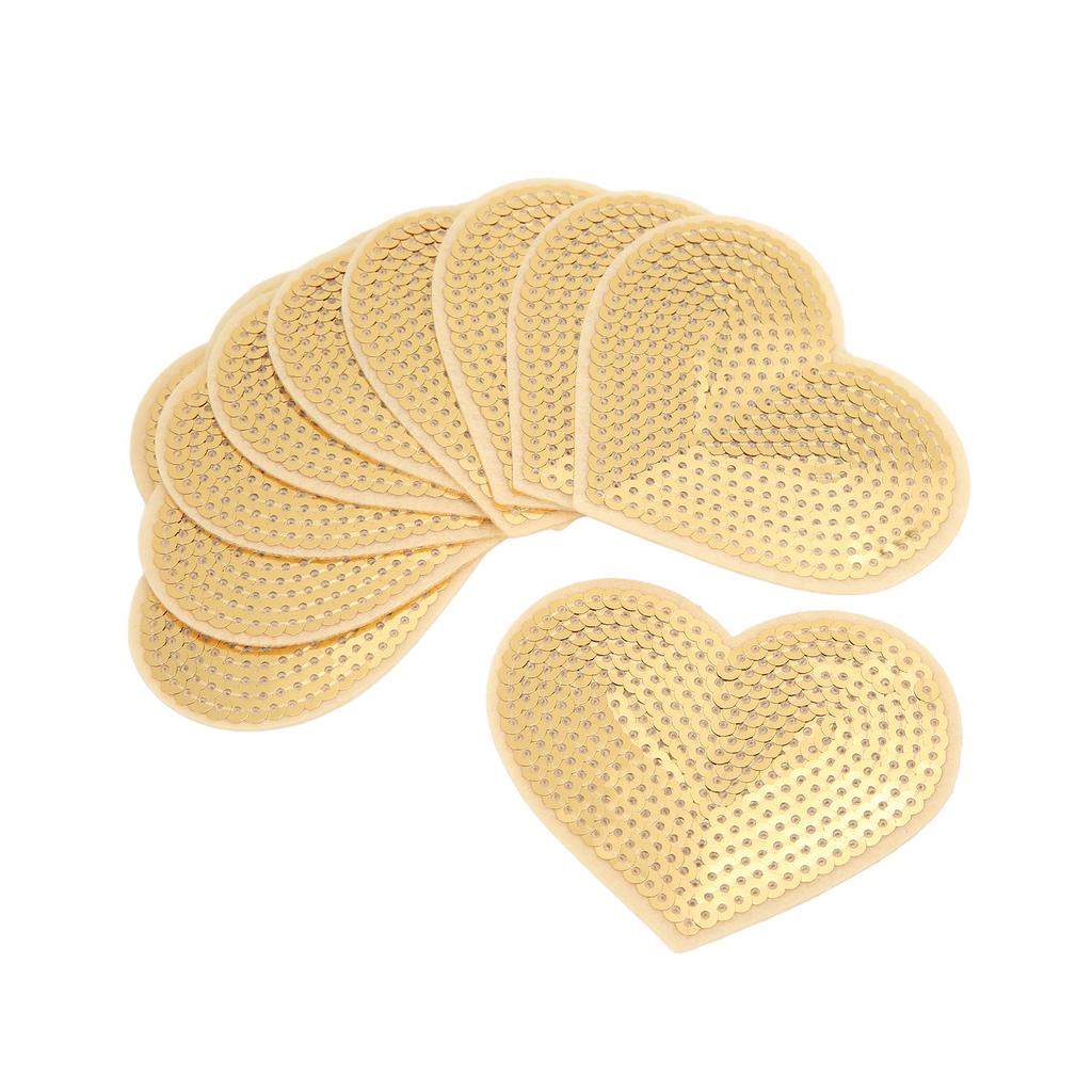 10Pcs Heart Patches Iron On Cover Blemishes Holes Gold Sequins Heart Embroidered Iron On Patch for Sewing DIY Craft