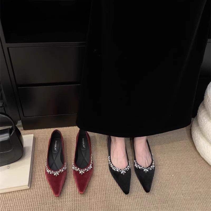 Fashion Flat Shoes for Women Spring Autumn 2025 Diamond Pointed Shallow Loafers Women Luxury Shoes Ladies Zapatillas Mujer