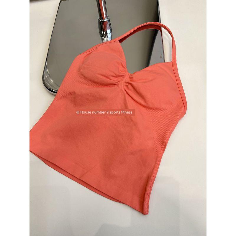 Df Thin-Strap Running Ruched Halter Fitness Bra with Chest Pads, Shaping, Shockproof, Beautiful Back Sports Yoga Tank Top for Women