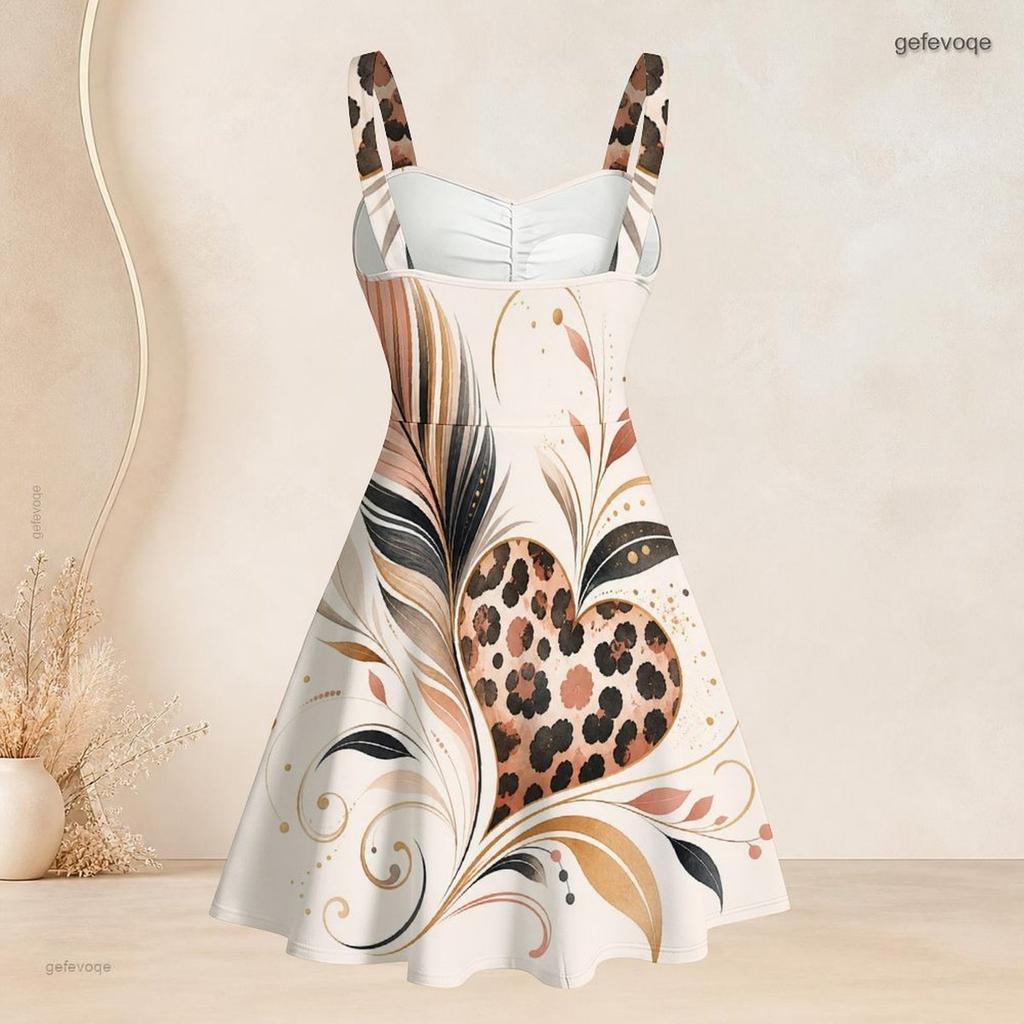 Women Plus Size Spaghetti Strap Off Shoulder Dress Elegant Wine Glass Golden Marble Leaf Art Print Swing Dress
