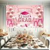 2D Pink Congrats Grad Graduation Party Backdrop 2D Glitter Pink Graduation Photo Booth Background