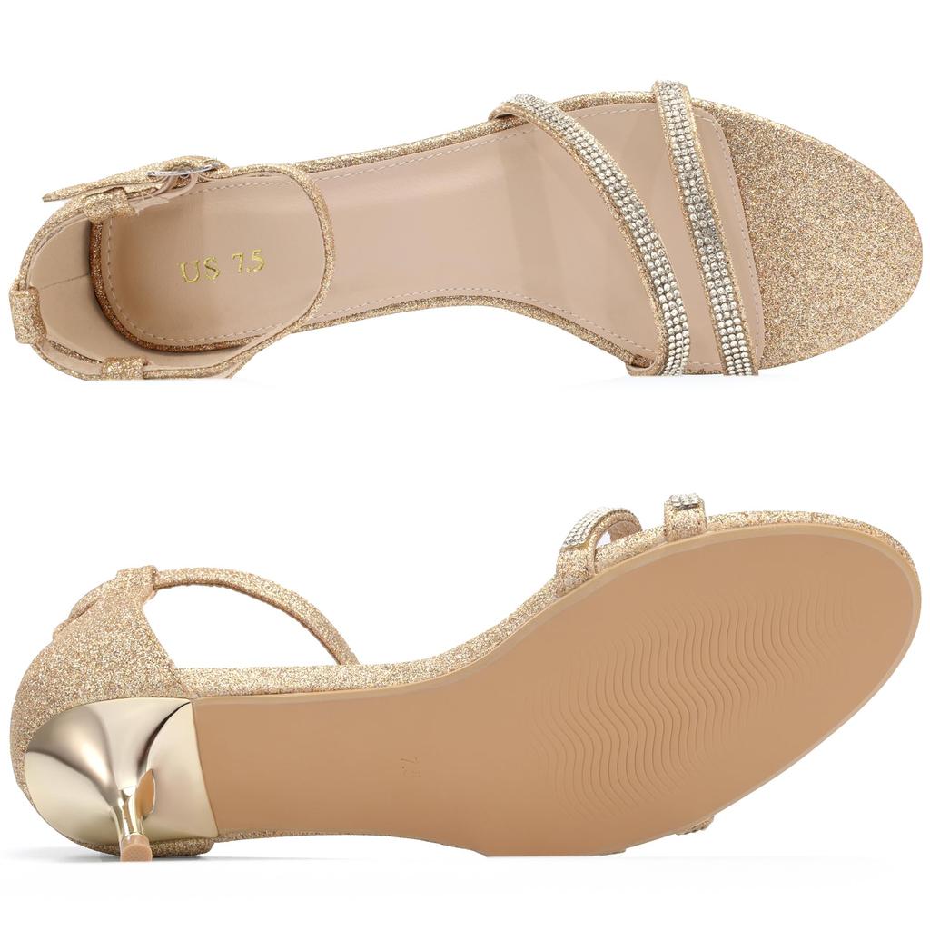 Allegra K Women's Gold-Colored Ankle Strap Sandals with Stiletto Heels, Size 24.5cm, Polished