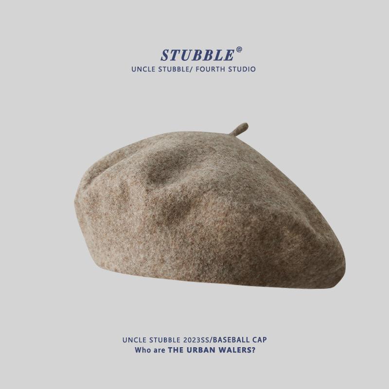 Autumn and Winter Wool Berets for Girls Artistic and Retro Versatile Painter Hats Solid Color Flower Bud Hats