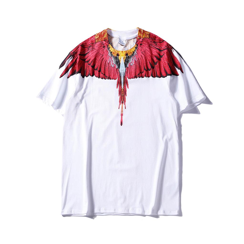 Marcelo Classic Phantom Wings Short Sleeve T-Shirt with Colorful Feathers and Lightning Design