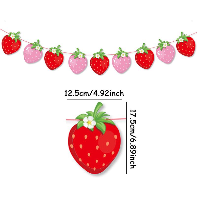 Lovely Strawberry Theme Party Supply Paper Banner Cake Topper Pink Latex Balloons Girl Birthday Baby Shower Parties Decoration