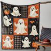 Cute Ghost Pumpkin Pattern Flannel Throw Blanket Soft Warm Fleece Bed Cover, Decorative Autumn Themed Plush Bedding for Couch Sofa Home Decor