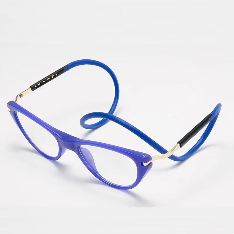 Men Women Anti Blue Light Cat Eye Hanging Neck Reading Glasses Silicone Soft Rope Anti-lost Scalable Portable Reading Eyeglasses