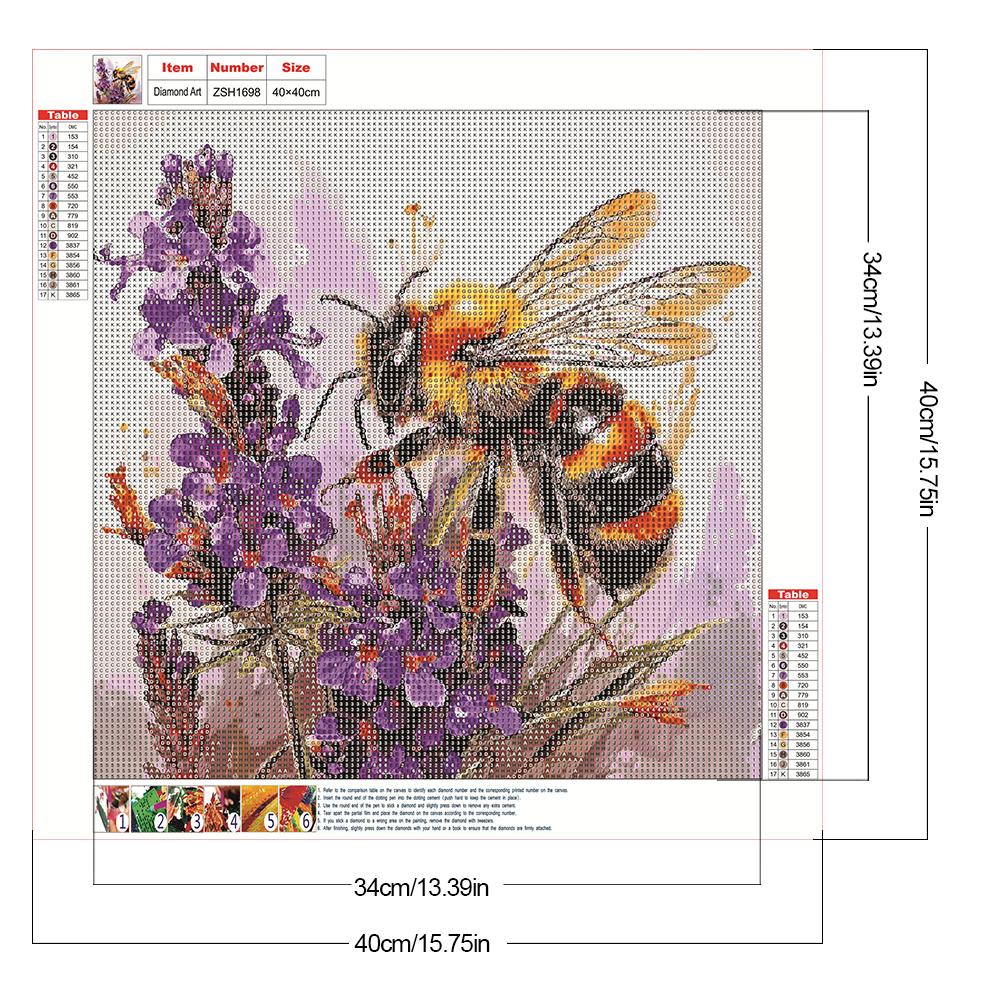 40x40cm Bee Flower 5D DIY Full Drill Round Diamond Painting Kit for Home Decor