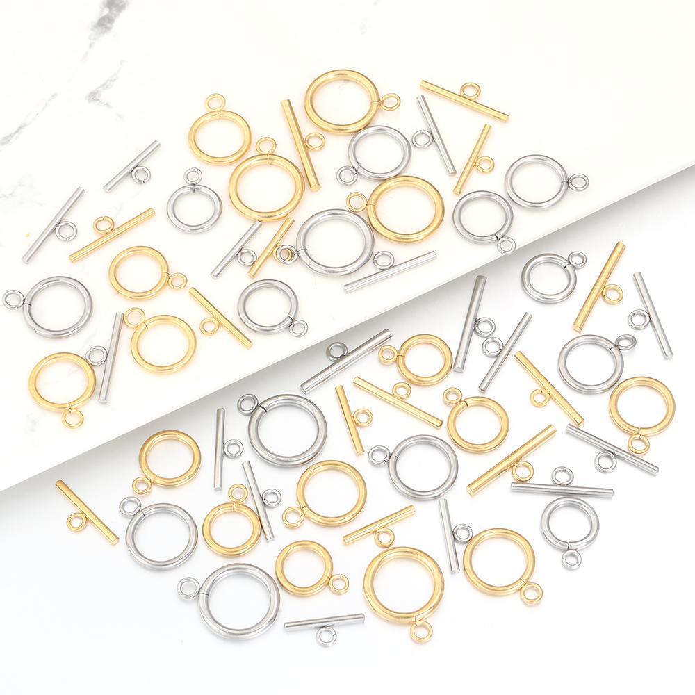 4pcs/lot Stainless Steel IQ Clasp Round Toggle Clasps Gold Silver Color Toggle Connectors for DIY Jewelry Making Necklaces Craft
