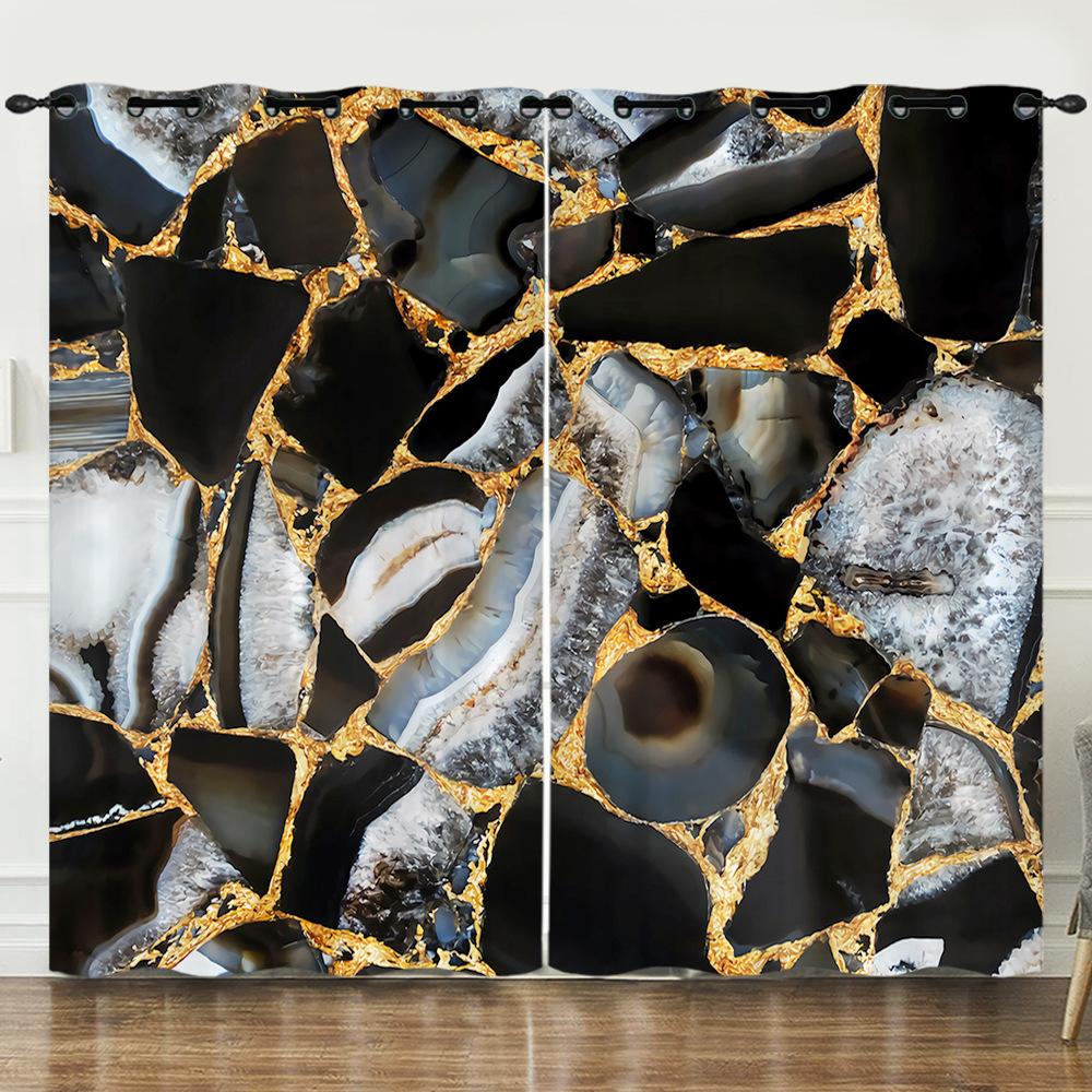 Curtains Wind Marble Texture Bedroom Curtains Digital Printing Blackout Curtains No Punching