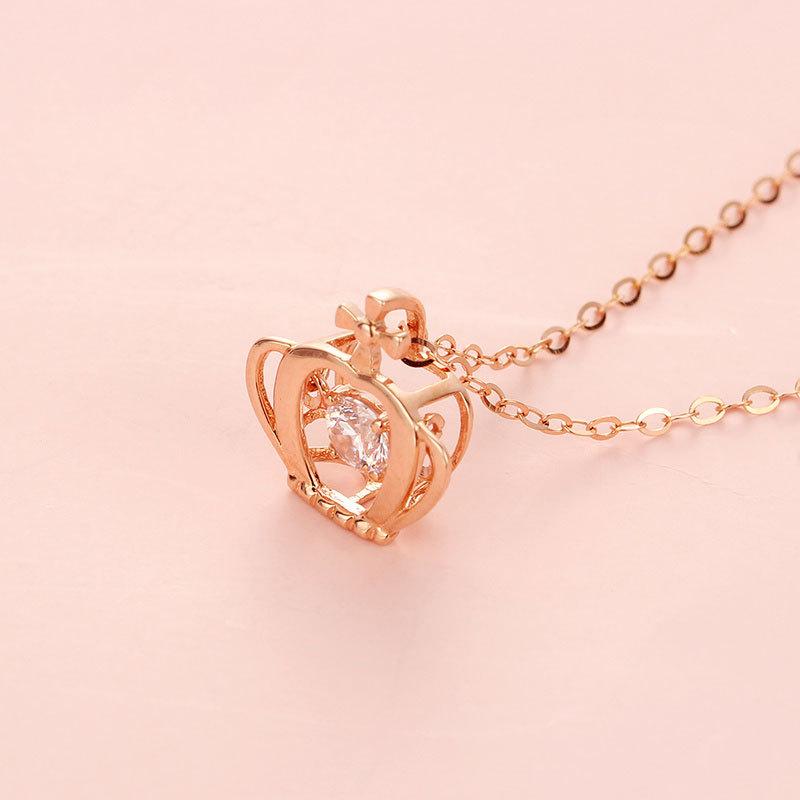 Purple Gold Diamond Crown Pendant, Fashionable And Exquisite Trend Simple Rose Gold Plated Necklace