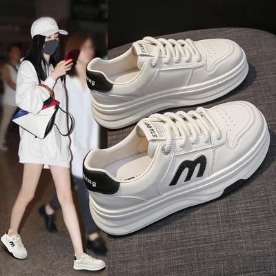 Thick Bottom Hight Increasing Board Shoes Spring and Autumn New Leather White Shoes Women's Shoes All-Matching and Lightweight Casual Sneaker