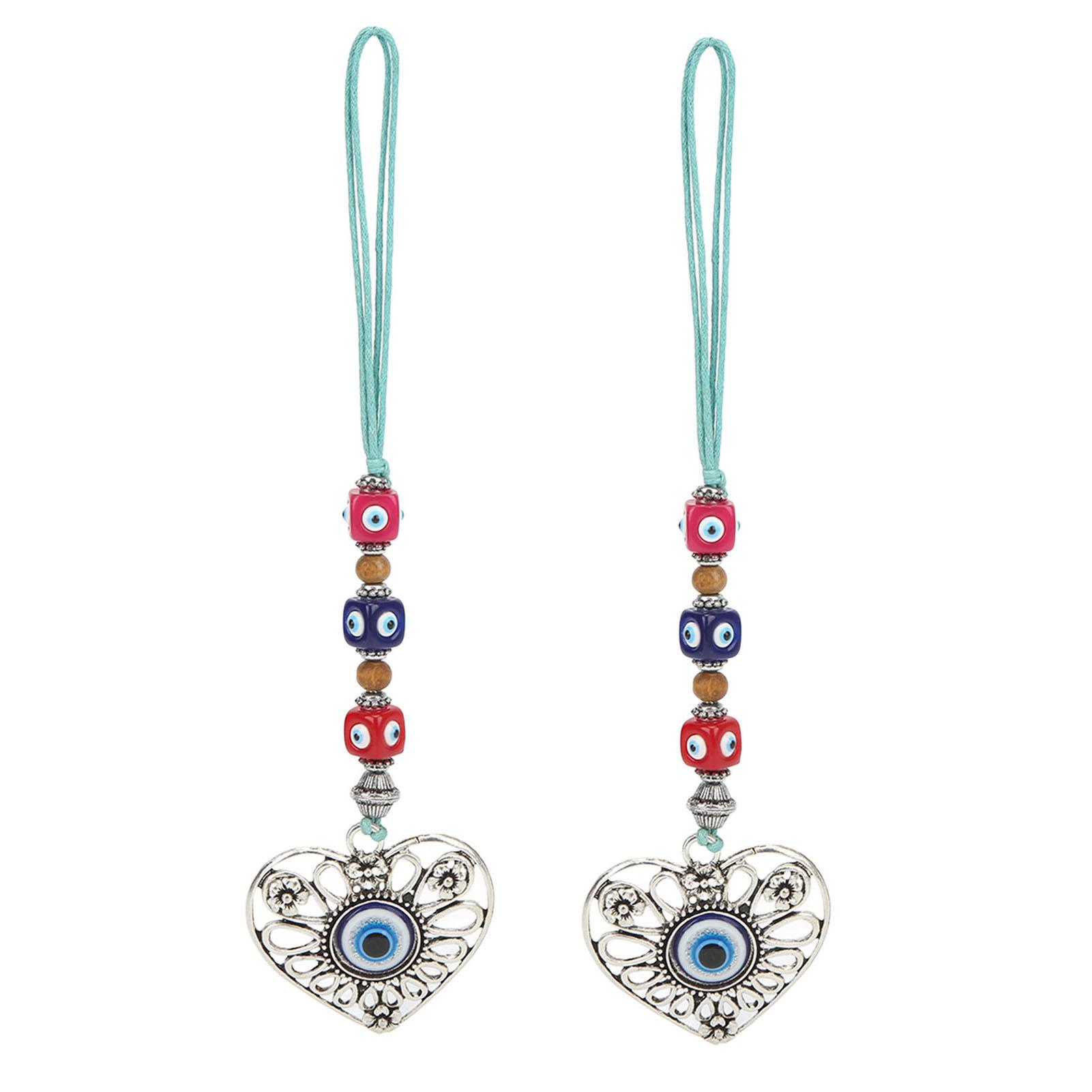 

2PCS Evil Eye Car Hanging Ornament Heart Pendant Suspensibility Evil Eye Ornament Alloy Glass Evil