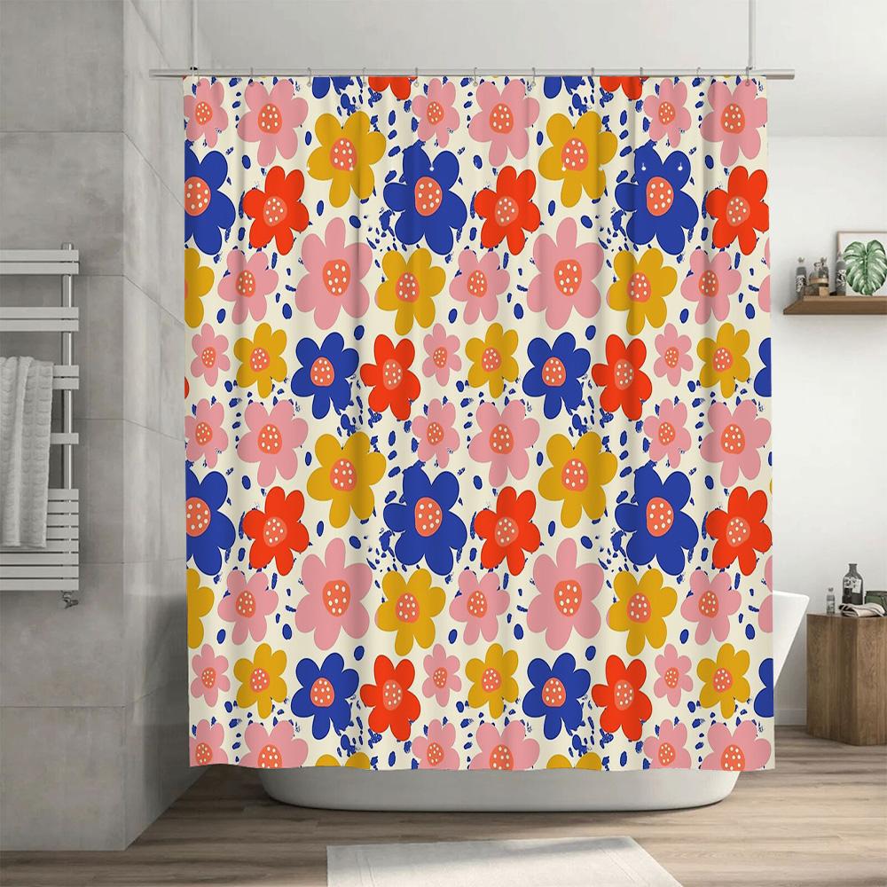 Floral Shower Curtain Vintage Botanical Flower Pattern Waterproof Bathroom Decor Farmhouse Rustic Home Decor Backdrop