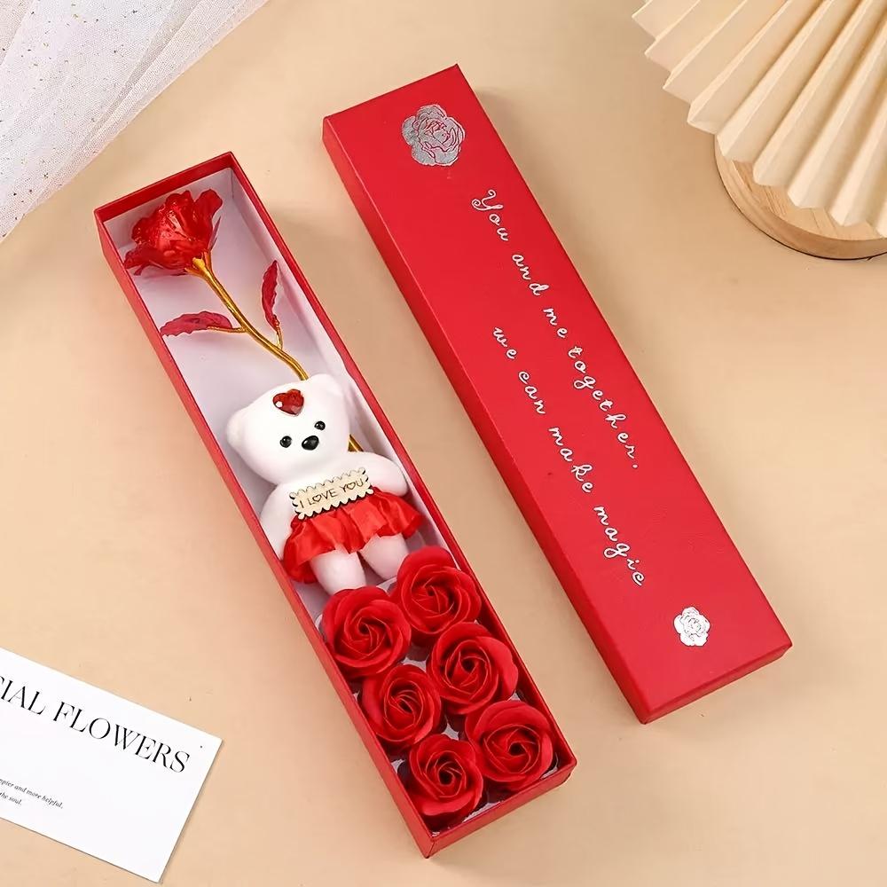 Caixa de Presente Criativa com Urso de Pelúcia e Rosas Artificiais - Ideal para Casamentos, Aniversários e Ocasiões Especiais, Caixa de Presente Romântica|Design Lúdico