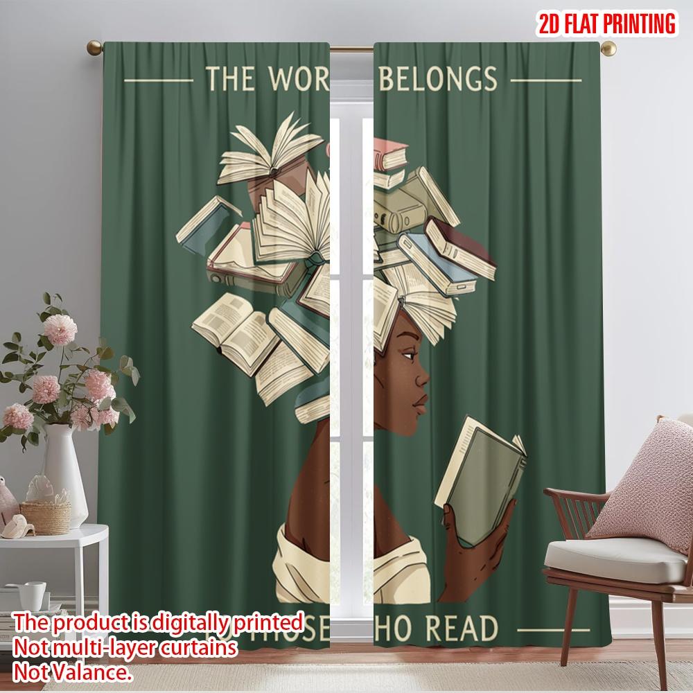 

2pcs 2D flat printing Curtains Books Belong Read Wisdom Polyester Without Electricity Holiday Decorations Use for Holiday Party 52.50×116.00 CM 2pcs