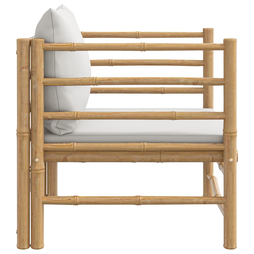 Vidaxl Sofa Ogrodowa Z Jasnoszarymi Poduszkami, Bambusowa