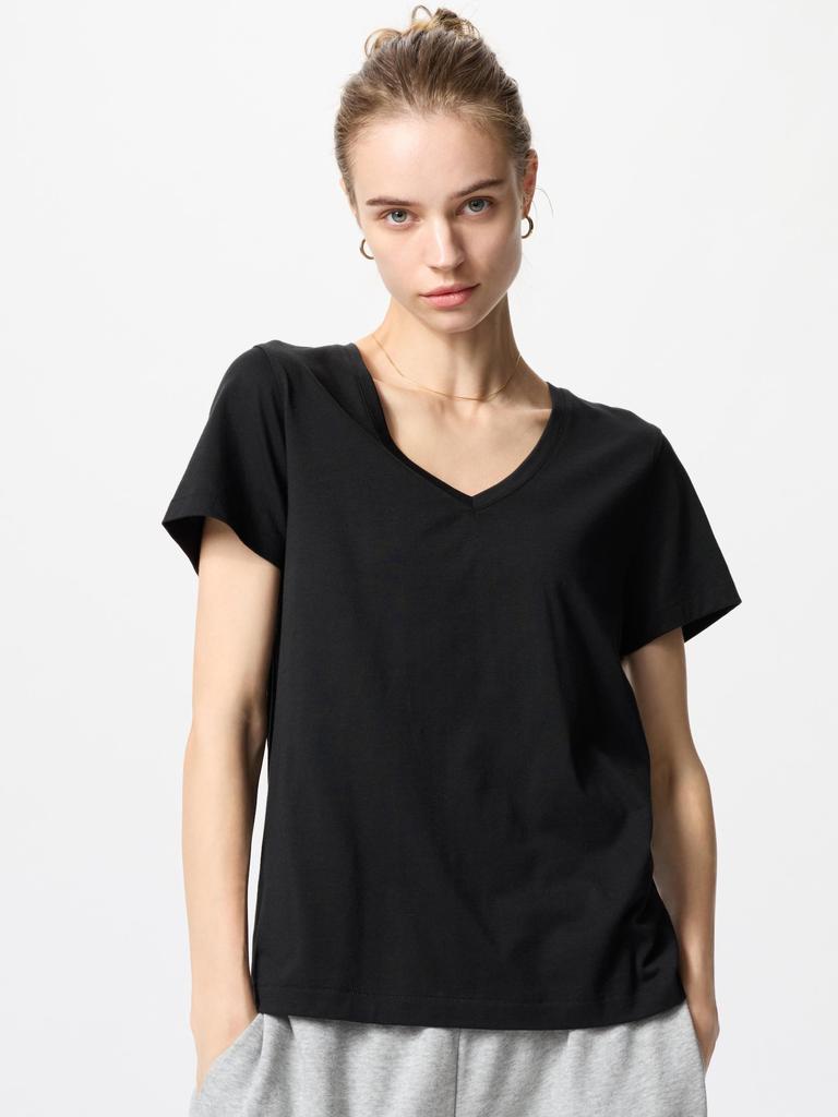 Uniqlo W S Supima CoTTon V Neck S S T ShirT
