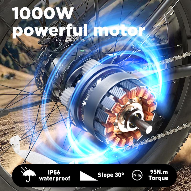 BURCHDA RX02 1500W 80 KM 26-inch Electric Mountain Bike 48V15AH Lithium Battery Fatbike Electric Bike for Adults Motorcycle