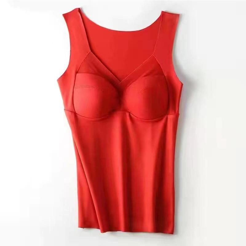 Women's V-Neck German Velvet Thermal Top with Chest Pad - One-Piece Vest for Autumn and Winter