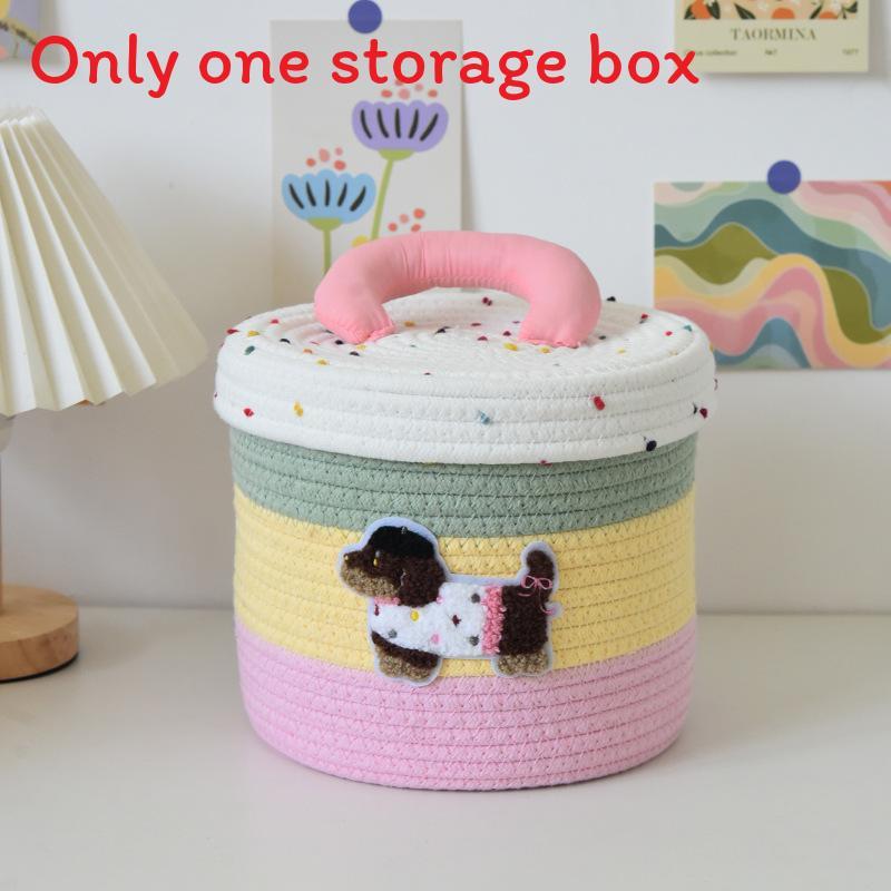Cotton Woven Storage Basket With Colorful Dot Pattern For Dorm Room And Home Decor