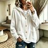 Women Solid Color Button Hooded Velvet Long Sleeve Casual Cardigan Coat