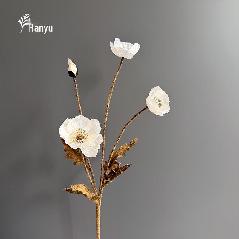 Autumn Poppy Flocked Artificial Flowers for Wedding and Home Decor