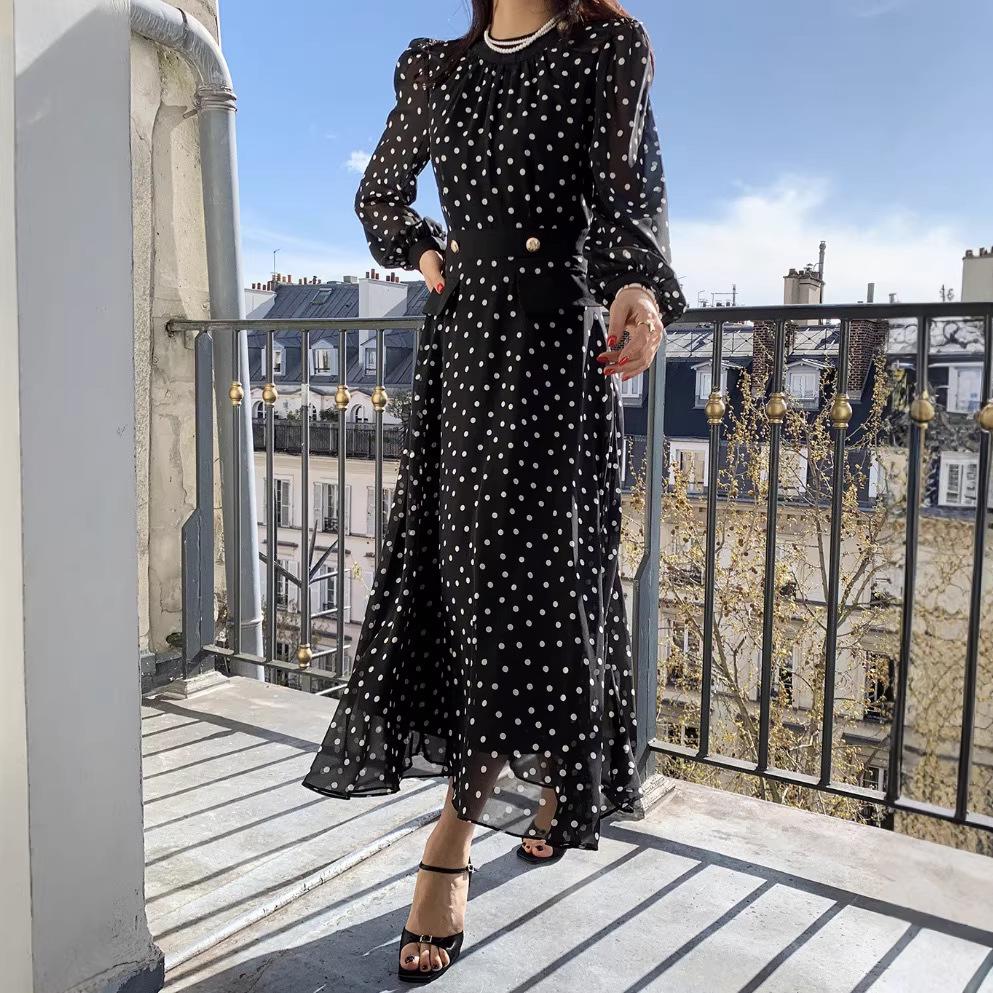 2026 Korean Chic Polka Dot Dress: Early Spring/Autumn French Elegance One Size