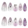 Purple Gradient Cat Eye Press-On Nails: Short Almond with Silver Glitter, Heart, and Bow Nail Art