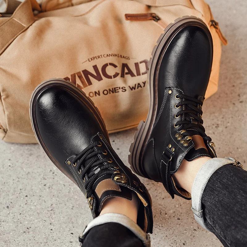 Fashion Men Snow Boots Male Comfortable Winter Plush Walking Casual Shoe Classic Men's Motorcycle Boots All-match Basic Boots For Man