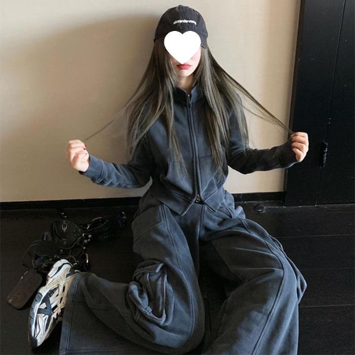 

7004# Women s Korean Style Slimming Sportswear Set - Trendy Spring/Autumn Street-Style Hoodie & Casual Two-Piece Outfit M