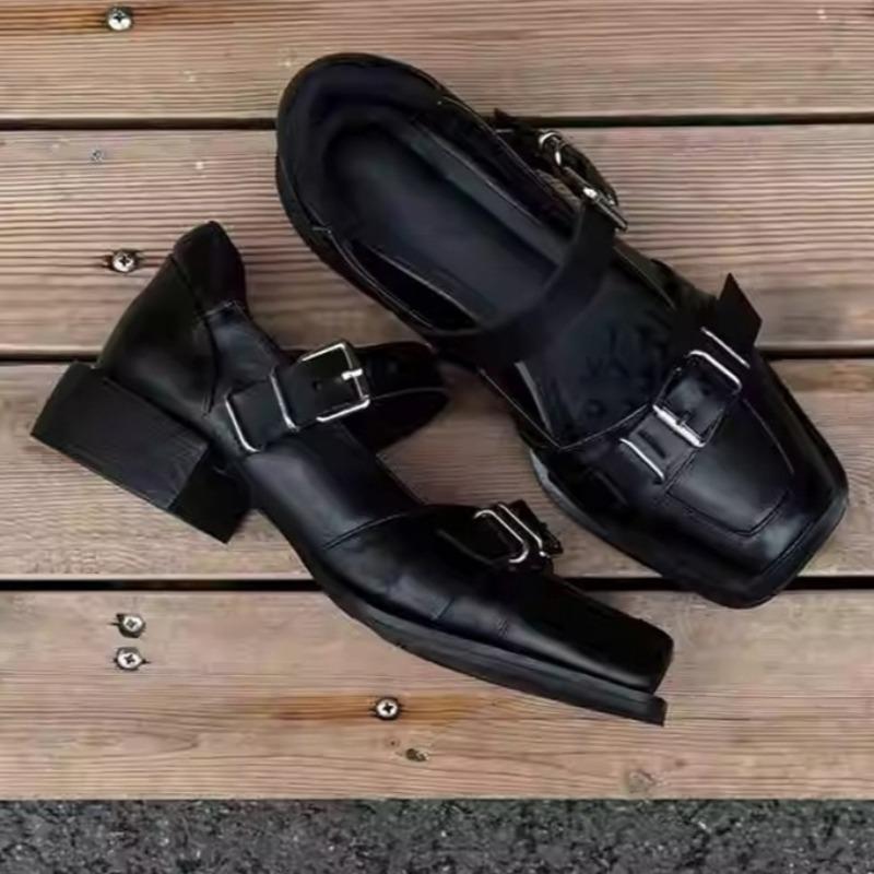 Fashion Fashion Mary Janes Women Shoes Fashion Office Low Heel Pumps Square Toe Thin Shoes Comfortable Outdoor Buckle Strap High Heels