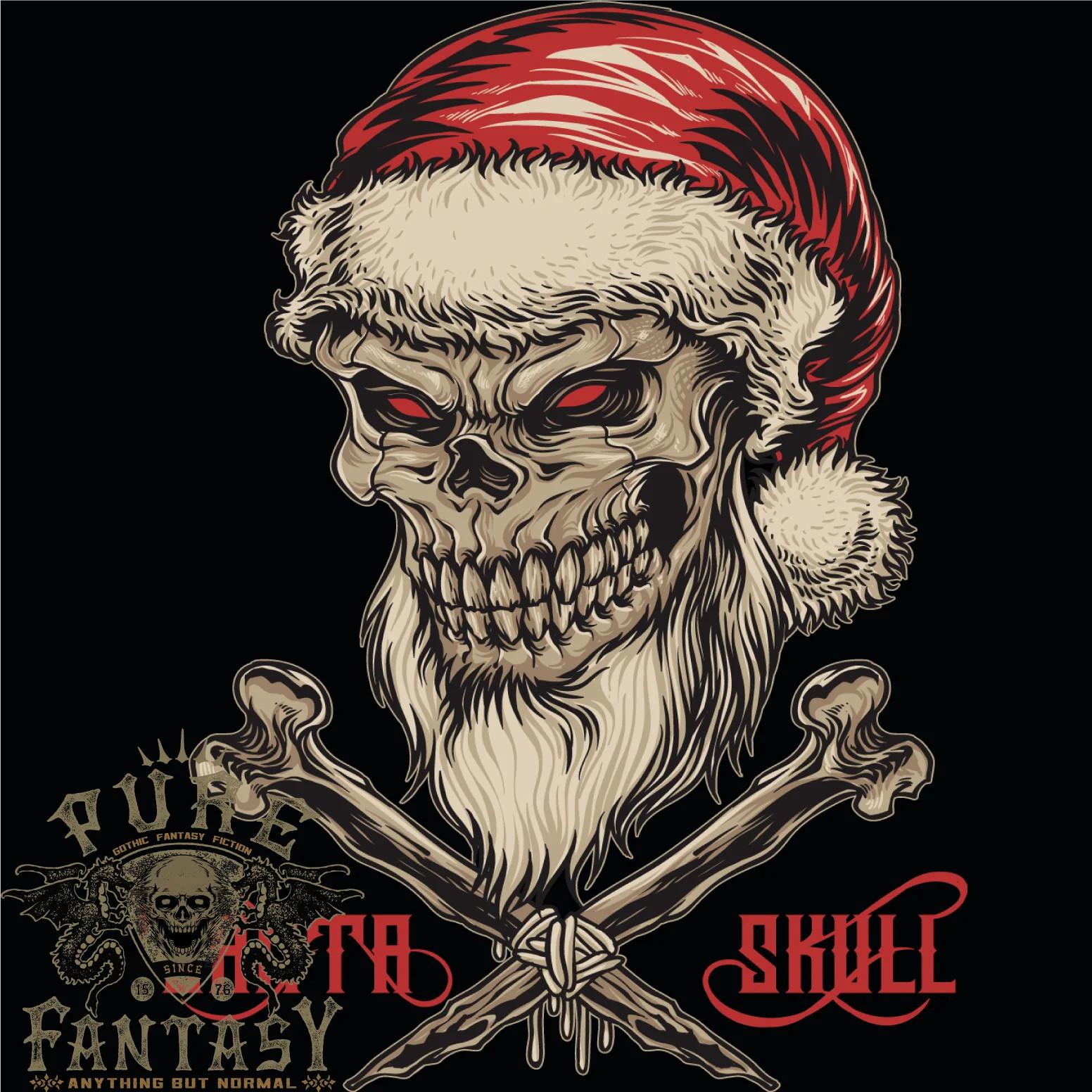A Christmas Santa Skull Heavy Metal Biker Xmas Mens T-shirt Cotton XL