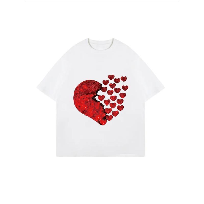 Women's Short-Sleeve T-Shirt with Red Sequin Broken Heart (Scattered Small Hearts) Print