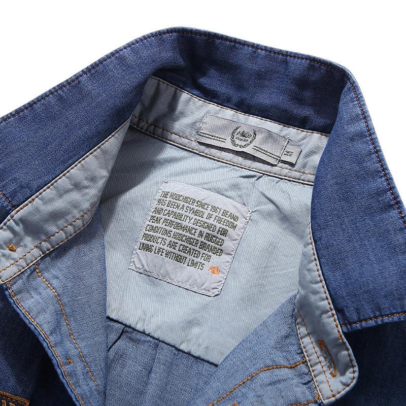Sommer denim kortermet skjorte for menn Retro skjorte Uformell Løs Allsidig skjorte