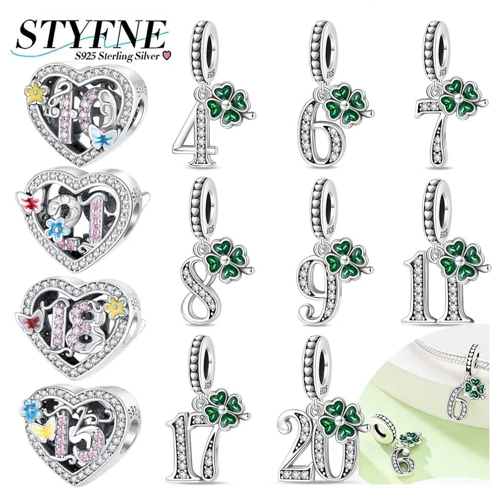 Anniversary Copper Heart-Shaped Charms Lucky Number Beads Four-Leaf Clover Pendants Fit Original Bracelet Fine Diy Jewelry