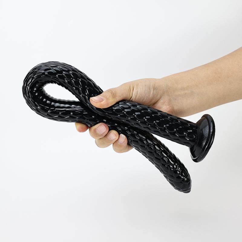Giant Extra-long Anal Plug Black TPE Snake Head Monster Penis Fish-Scale Shaped Butt Plug Adult Toys Suitable for Homosexuals