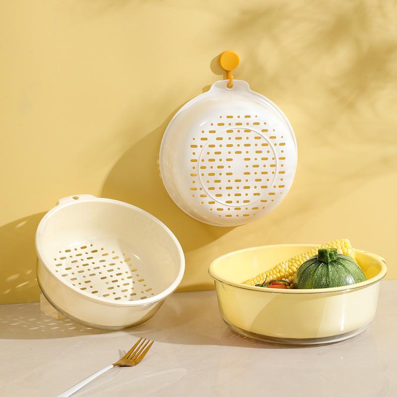 Household Transparent Vegetable Washing Basket Kitchen Draining Basket Double-layer Fruit Washing Basin Filter and Washing Basket