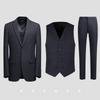 Men's Slim Fit Double-Breasted Gray Striped Suit - British Style Business Casual/Formal Tuxedo for Groom or Wedding.