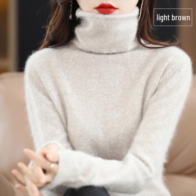 Women's Cashmere High Neck Sweater, Loose Fit, Short Mink Velvet Knit, Base Layer Wool Pullover for Autumn and Winter.