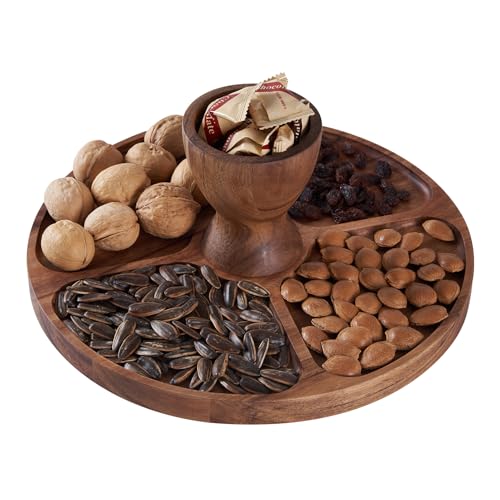 Cake Stand with Lid, Multifunctional 12-inch Round Cake Holder, Acacia Wood 2-in-1 Dessert Table Display Set, Charcuterie Board for Cheese and Fruit,