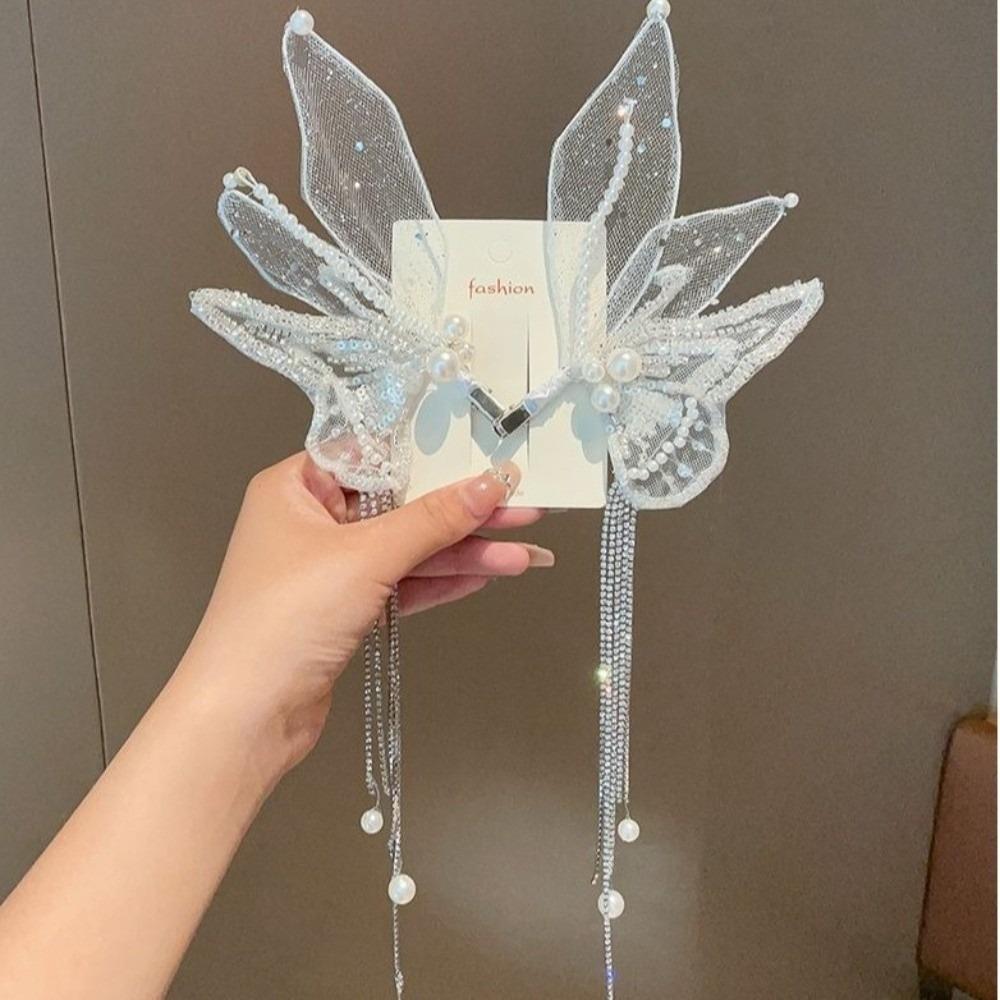 

Large Pearl Barrettes Tassel Duckbill Clips Elegant Butterfly Hair Clips Headwear белый