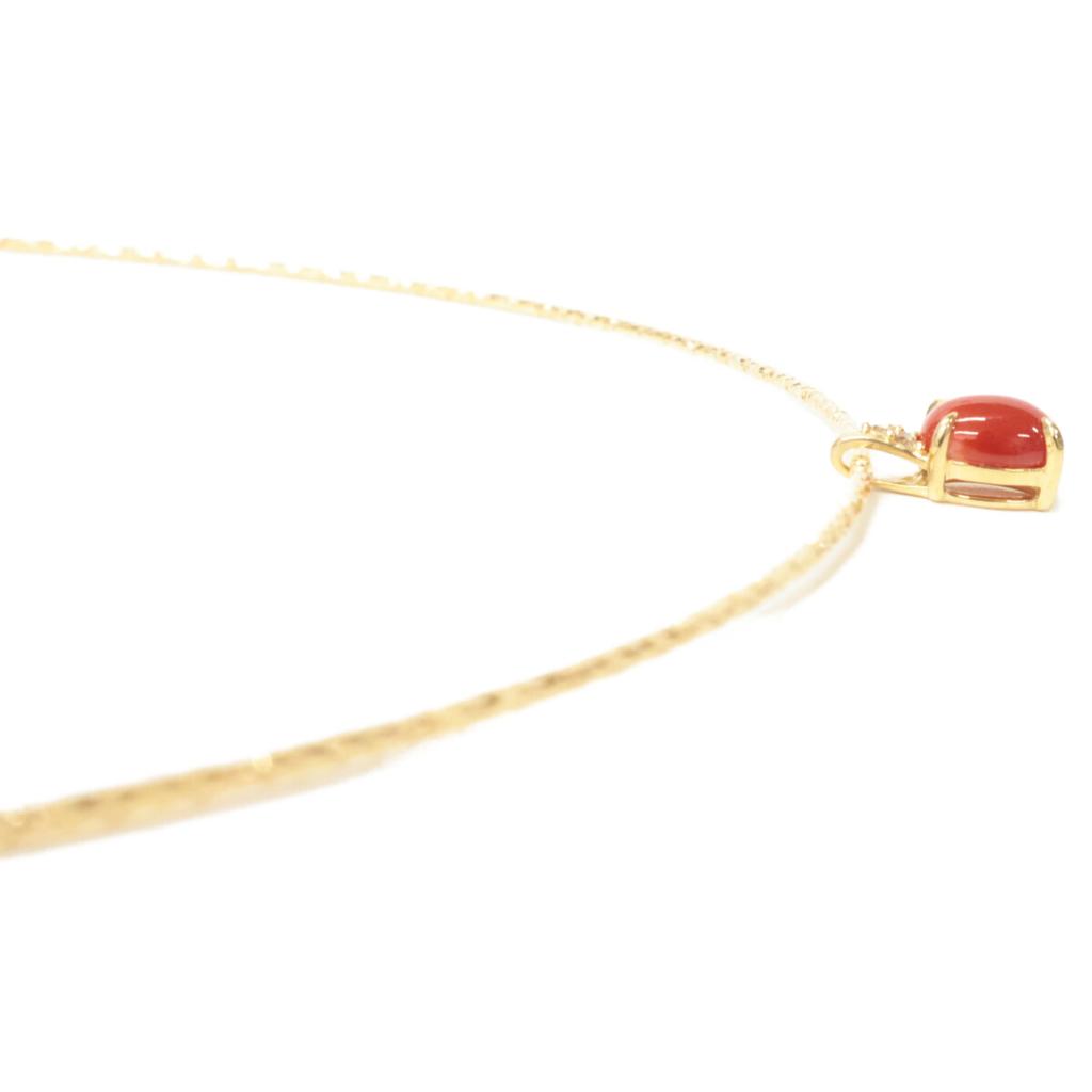K18 Excellent condition [GSTV] Blood-red coral 1.00ct/0.03 melee diamond top Omega Necklace Yellow GoldUsed