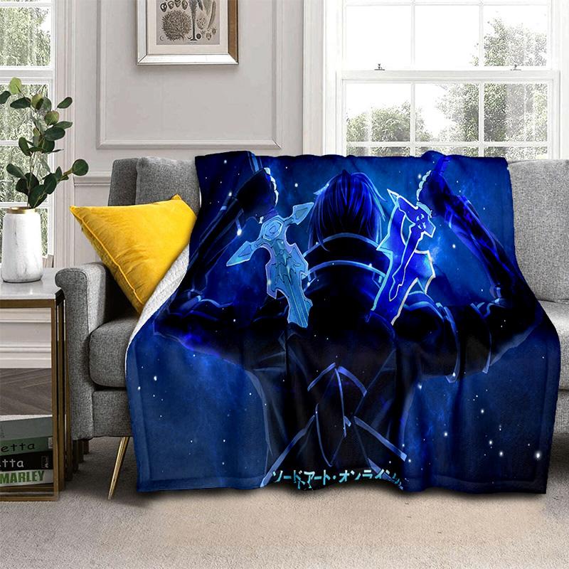 Sword Art Online SAO Novel Cartoon Blanket,Soft Throw Blanket for Home Bedroom Bed Sofa Picnic Travel Office Cover Blanket Kids