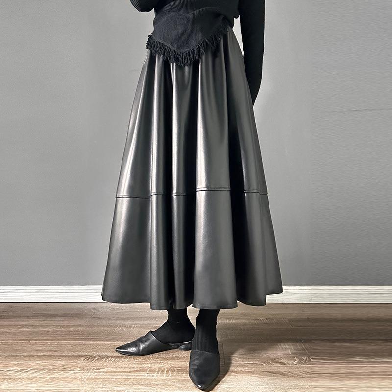 Yazlık Retro Deri Etek Etek Cepli Çok Yönlü Midi Mizaç A-kesim Şemsiye Etek