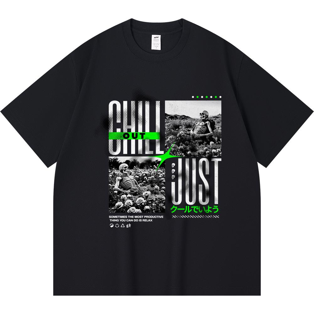 

230GSM 100% Cotton T-Shirt Chill Out, Just Stay Cool Print Tees Funny Harajuku Style Combed Cotton Tshirt XS абрикосовый