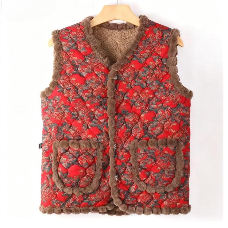 Fashion Warm Cotton Vest Women's Autumn and Winter Thickened Fleece Lining Warm Vest Age-reducing Sleeveless Vest Mother