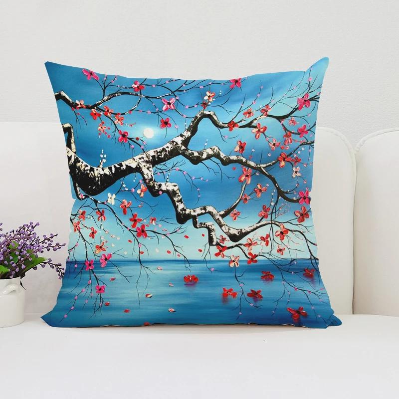 Japanese Cherry Blossom Pillowcases for Pillows 45x45 Cushions Cover for Living Room Cushions Luxury Cushion Cover Home Decor