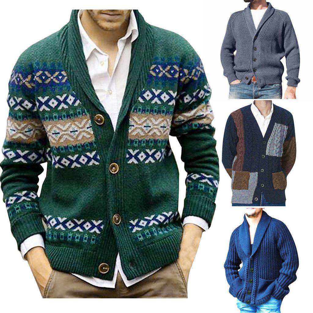 Autumn And Winter Men's Fashion Loose Cardigan Warm Lapel Jacket Sweater