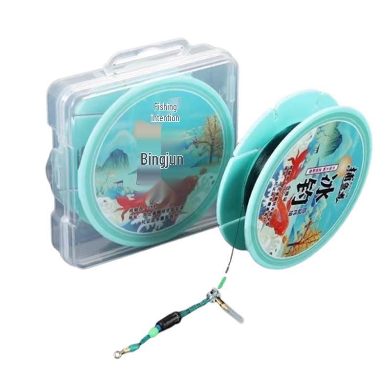 Ice Fishing Line Set: 20m Finished Line with Large Reel, Lure Float, and Sliding Rock Rig for Winter Fishing. No Reeling Needed.